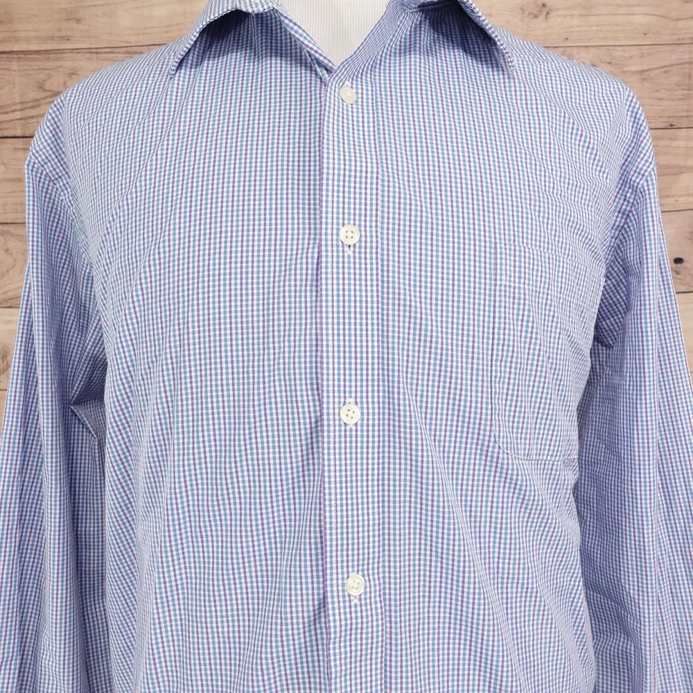 Croft & Barrow Dress Shirt Mens 18.5 36/37 Classic Fit Blue Gingham Easy Care